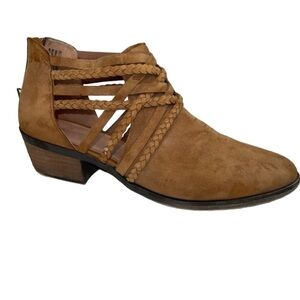 Caslon Boot Liam Braided Bootie Cognac Suede Sz 8.5